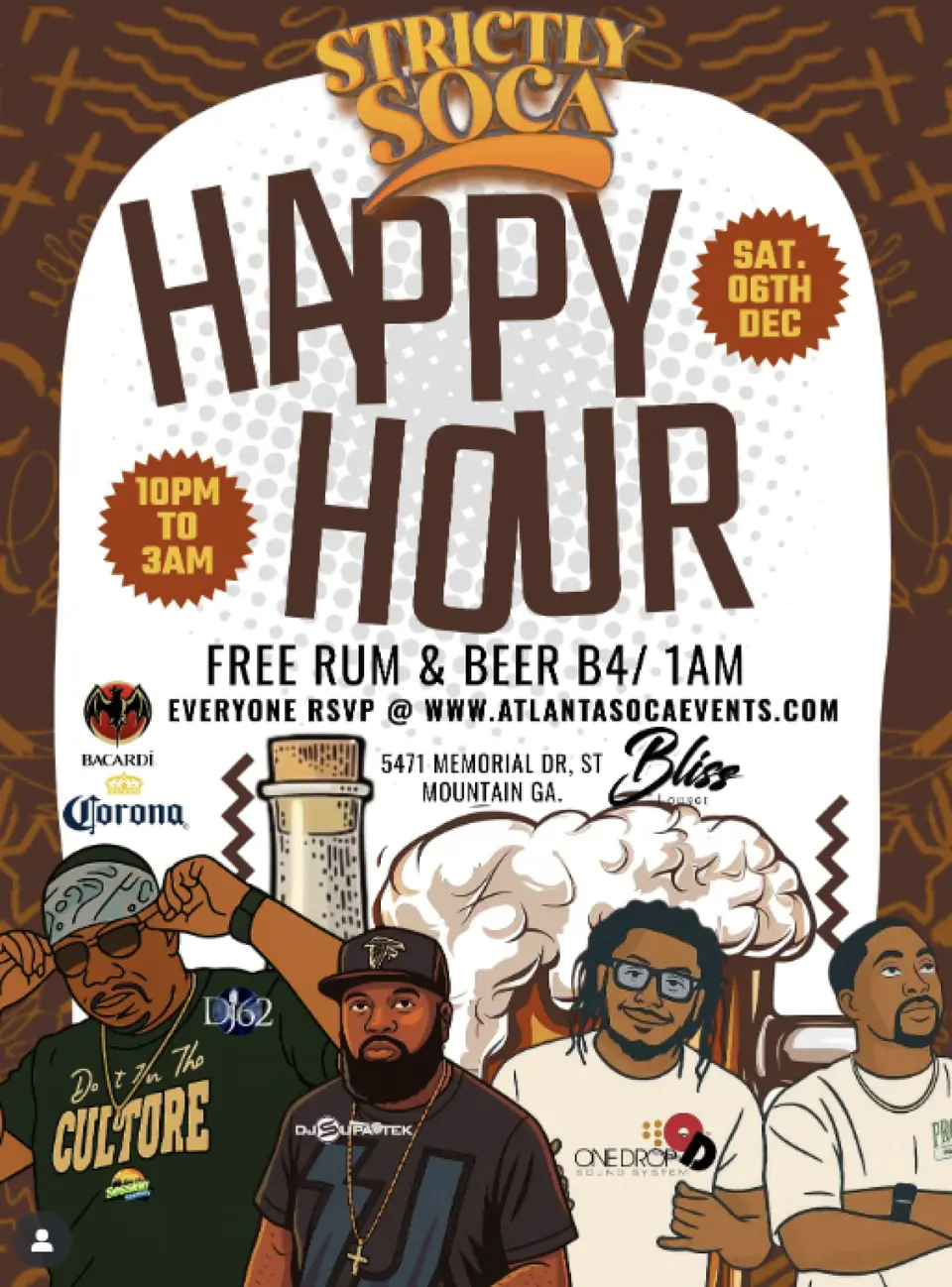 Strictly Soca " Happy Hour " flyer or graphic.