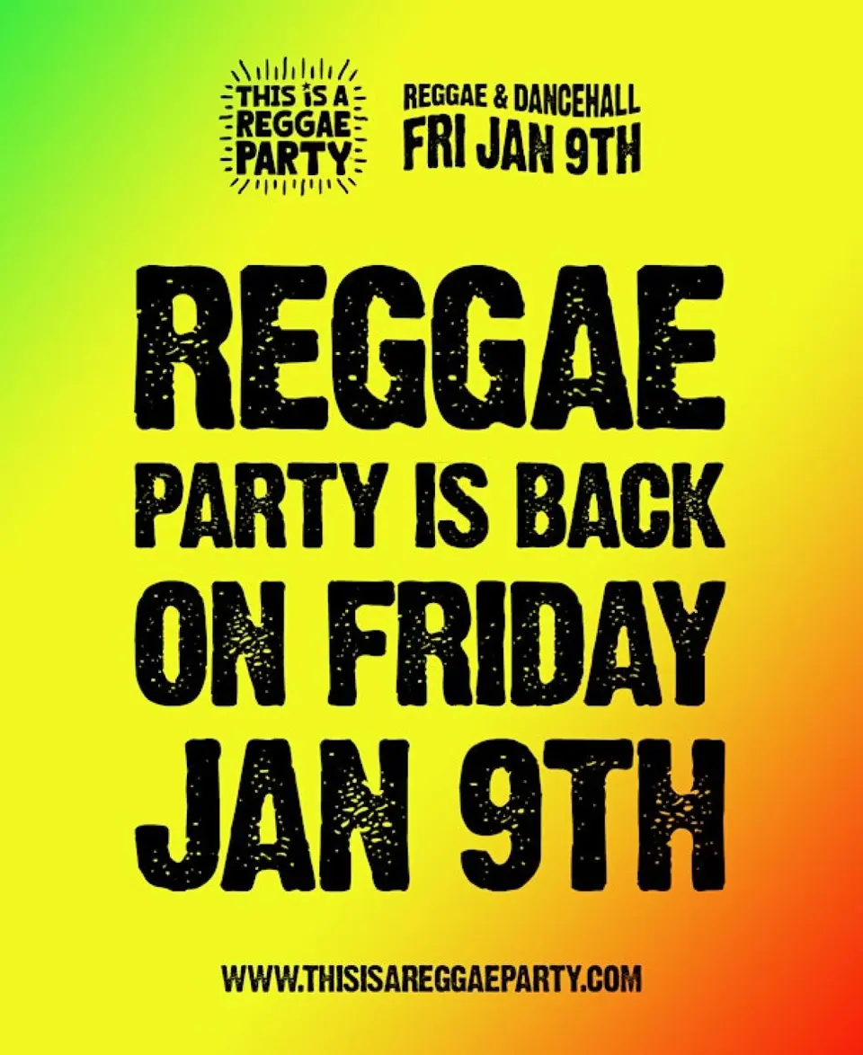 This is a REGGAE Party flyer or graphic.