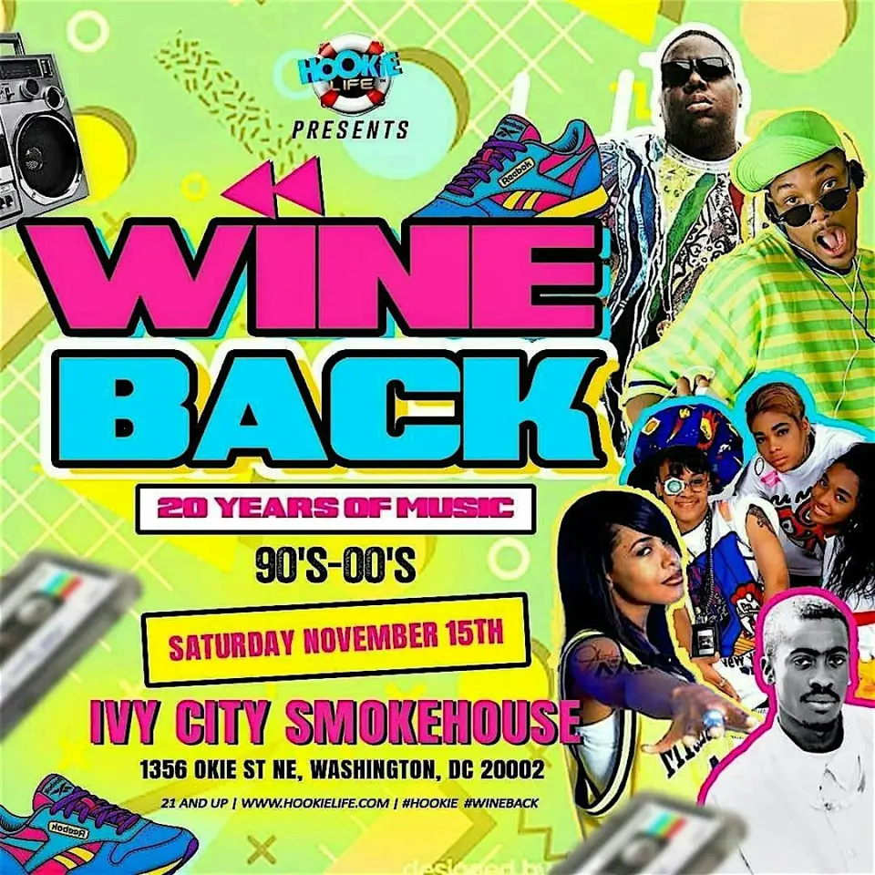 Wine Back! 90s & 2000s Retro Party 2025  flyer or graphic.