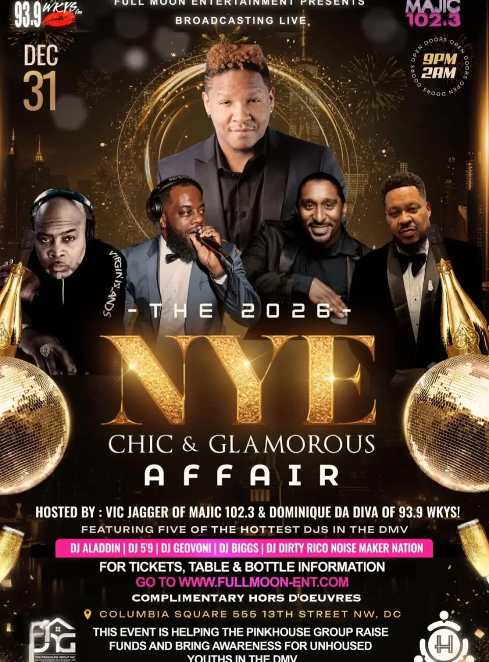 NYE 2026 Chic and Glamorous Affair flyer or graphic.