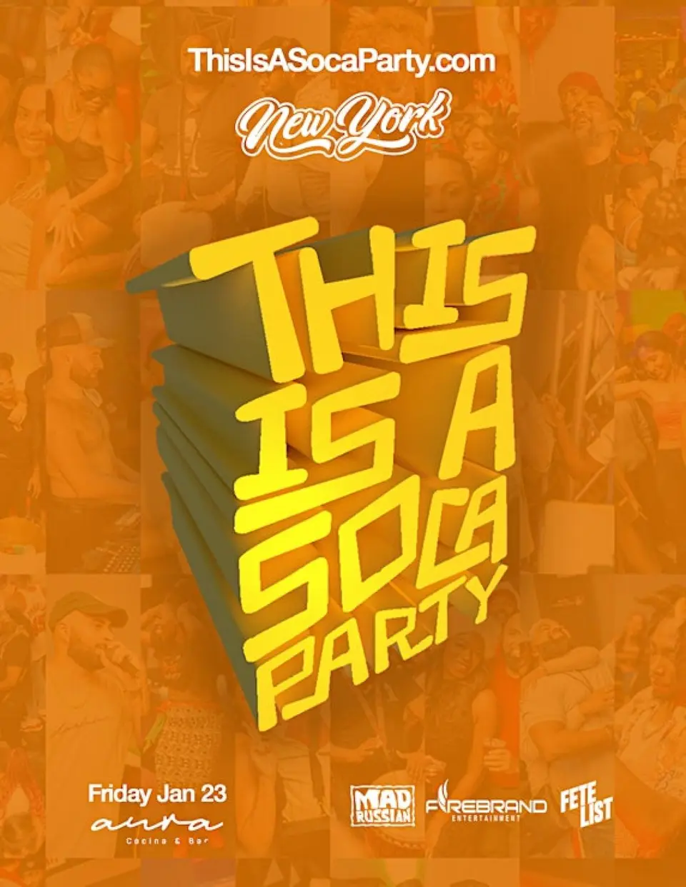 This is a SOCA Party - NYC January flyer or graphic.