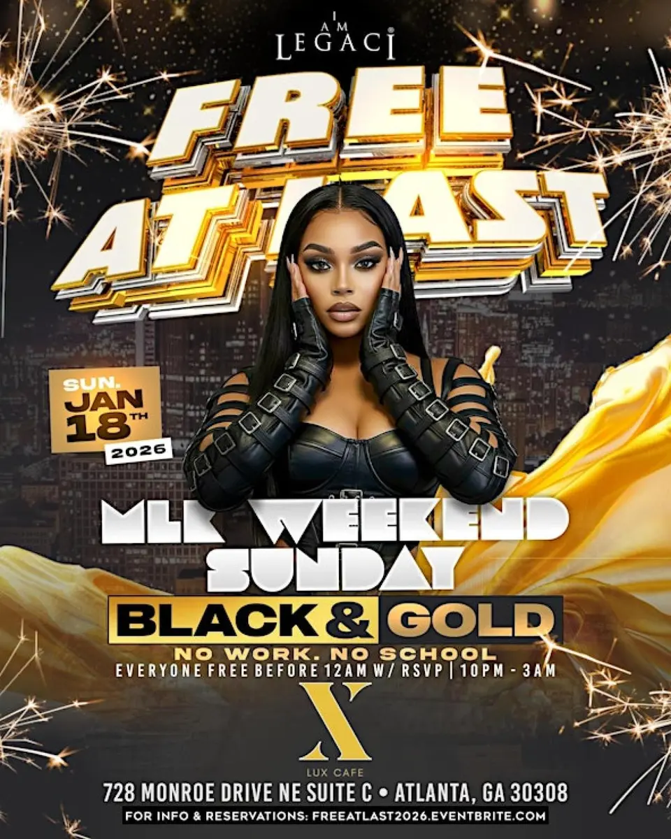 Free at Last Black & Gold Party  flyer or graphic.