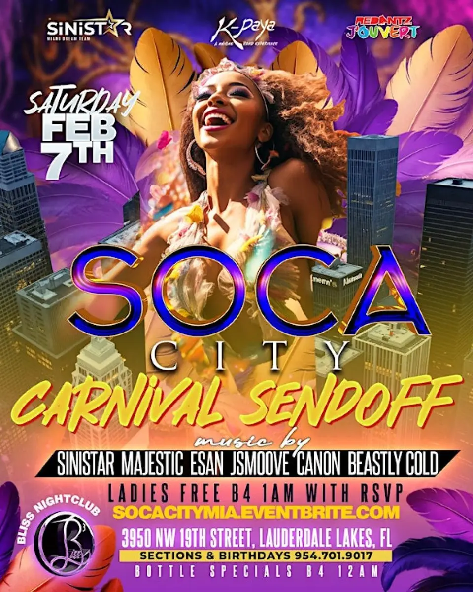 Soca City - Carnival Send Off flyer or graphic.