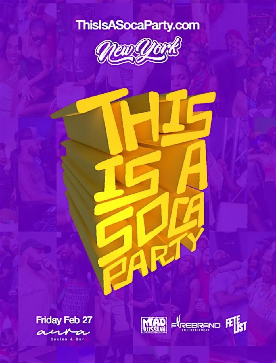 This is a SOCA Party - NYC February flyer or graphic.