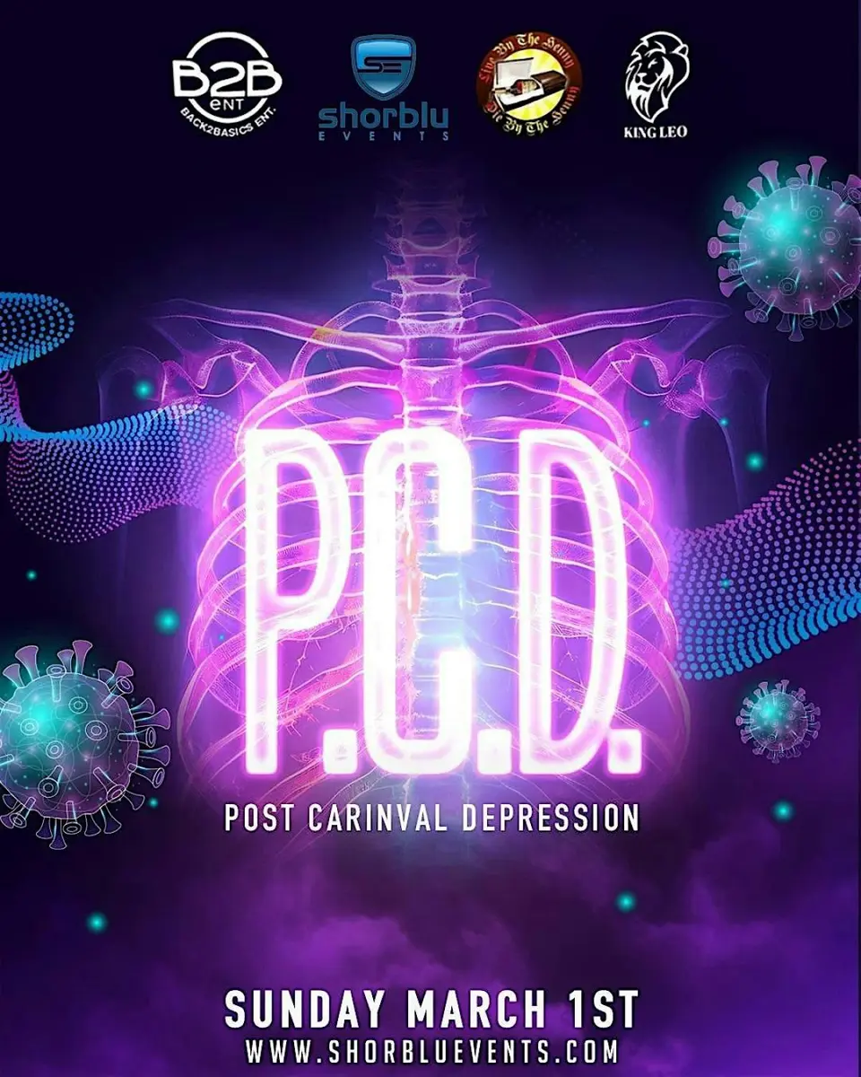 P.C.D. | 2026 (Post Carnival Depression) flyer or graphic.