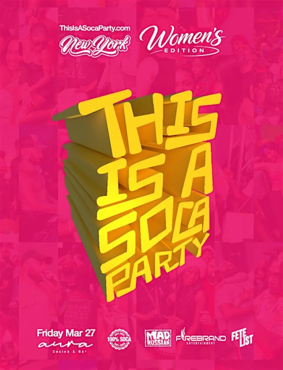 This is a SOCA Party - NYC March flyer or graphic.