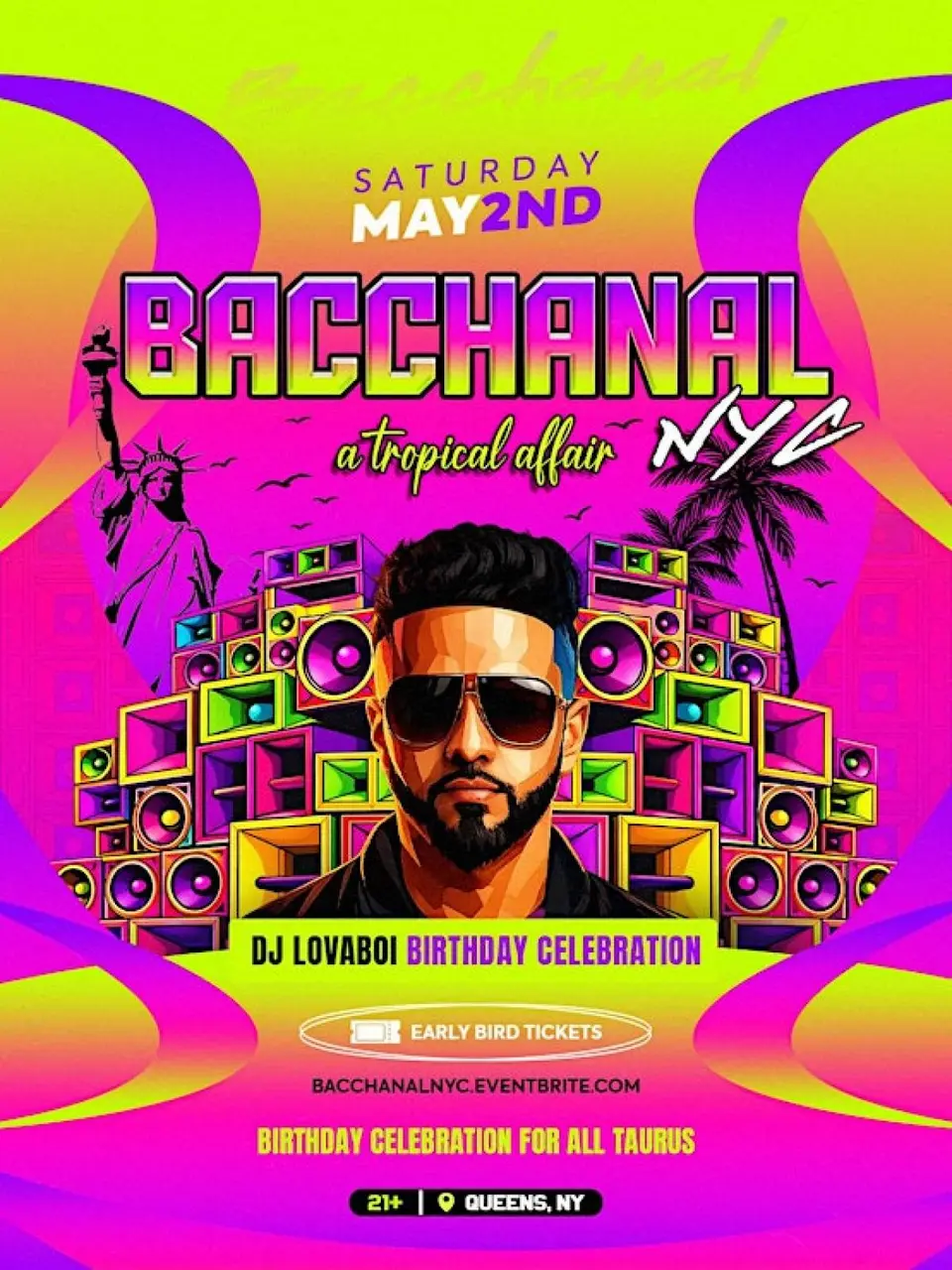Bacchanal NYC "A Tropical Affair" flyer or graphic.