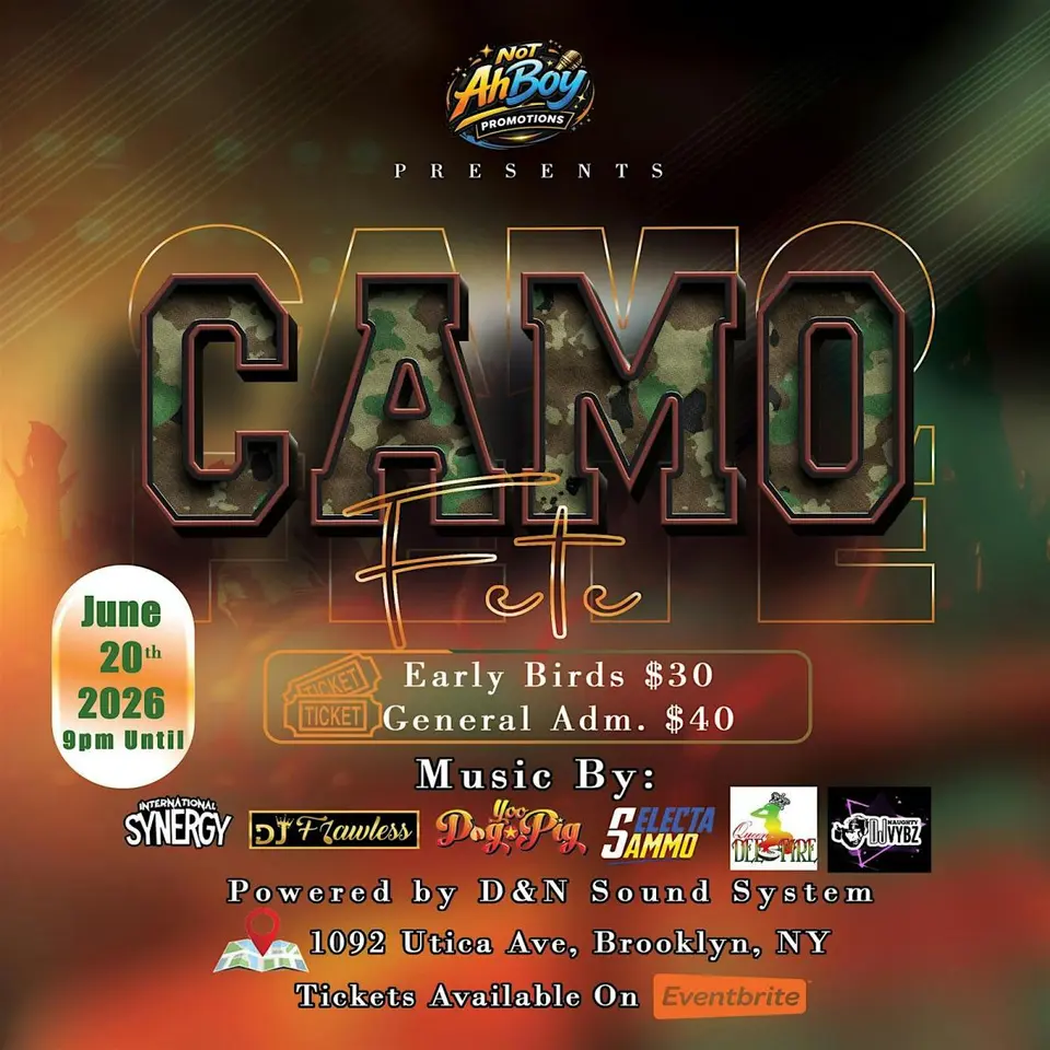 Camo Fete flyer or graphic.
