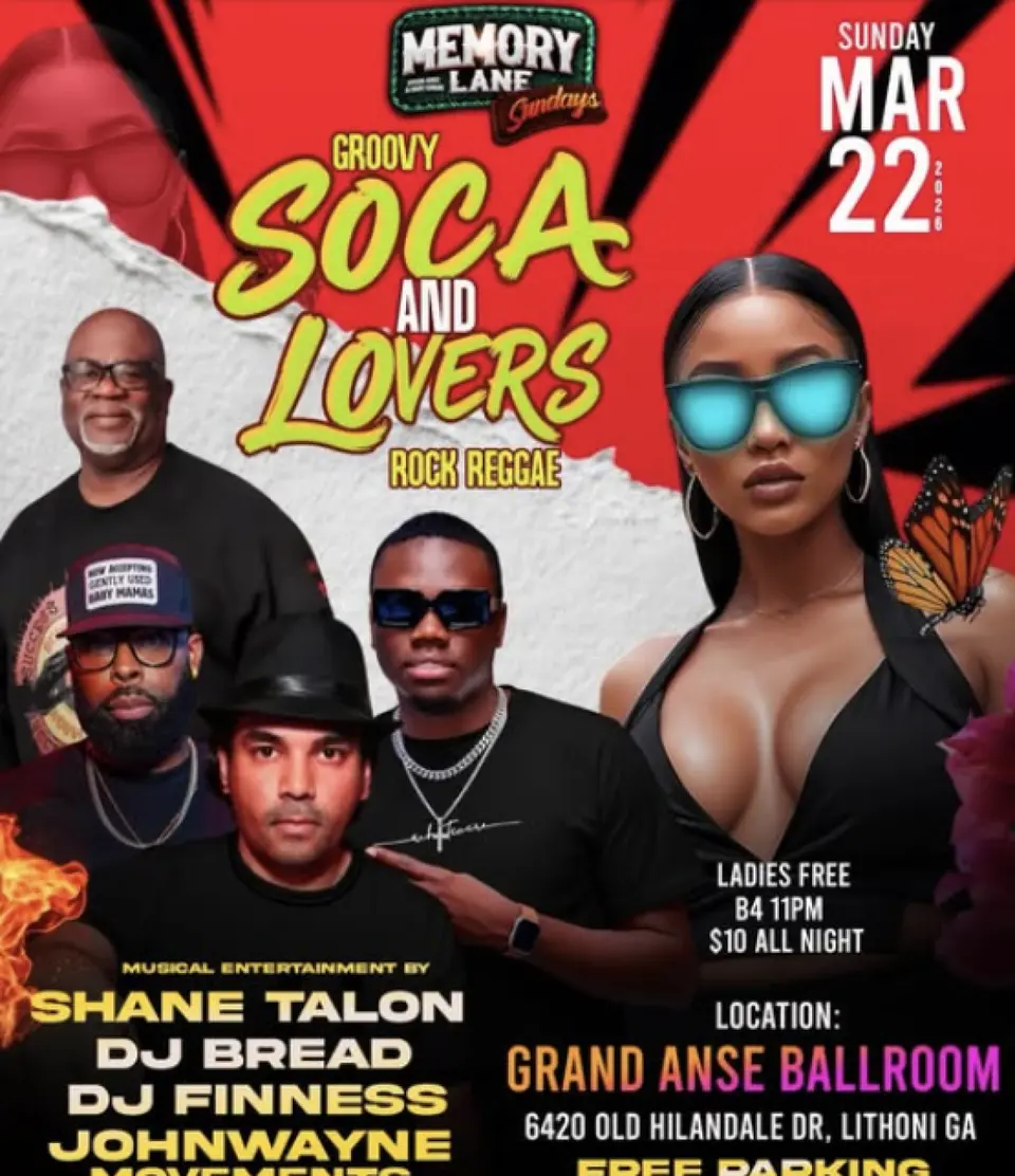 Groovy Soca & Lovers Rock Reggae flyer or graphic.
