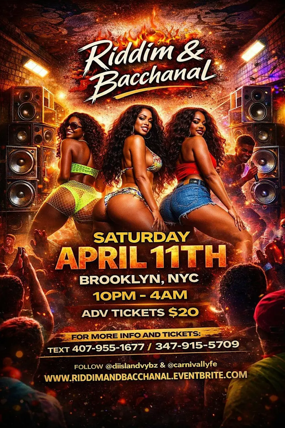 Riddim & Bacchanal flyer or graphic.