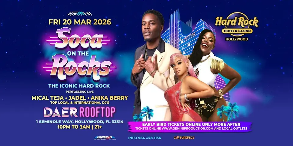 Soca On The Rocks flyer or graphic.