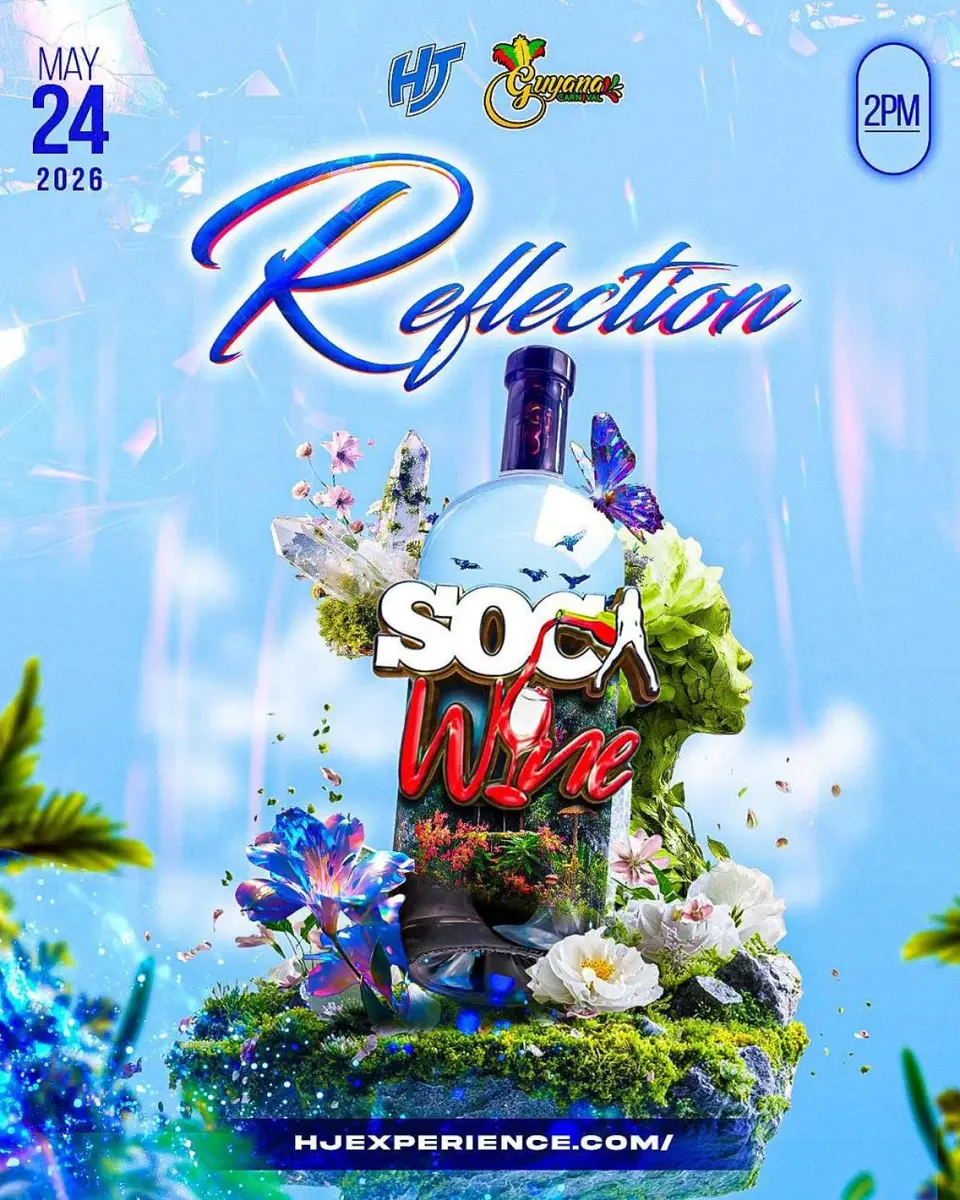 Soca & Wine: Reflection flyer or graphic.