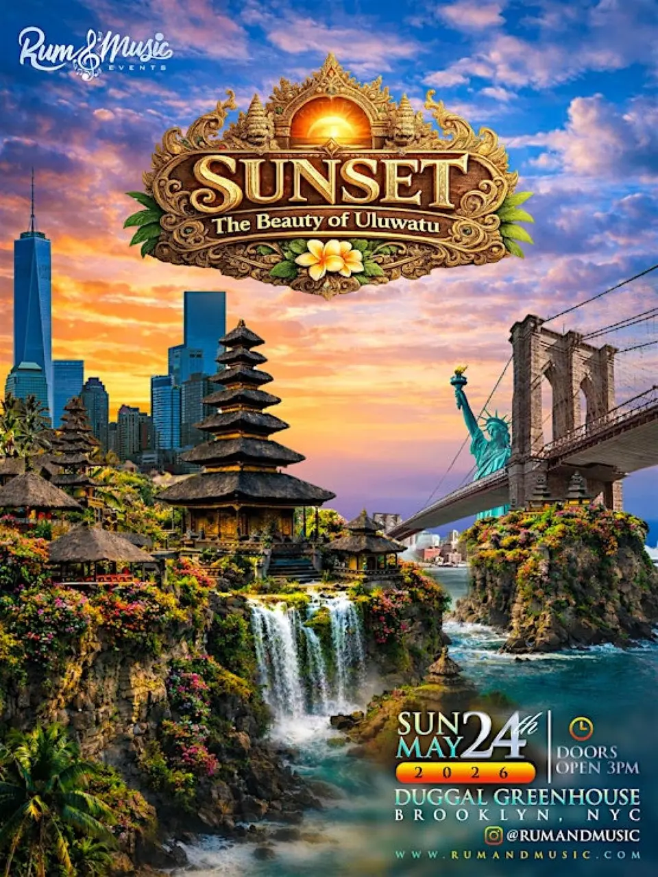 "Sunset" The Beauty of Uluwatu flyer or graphic.