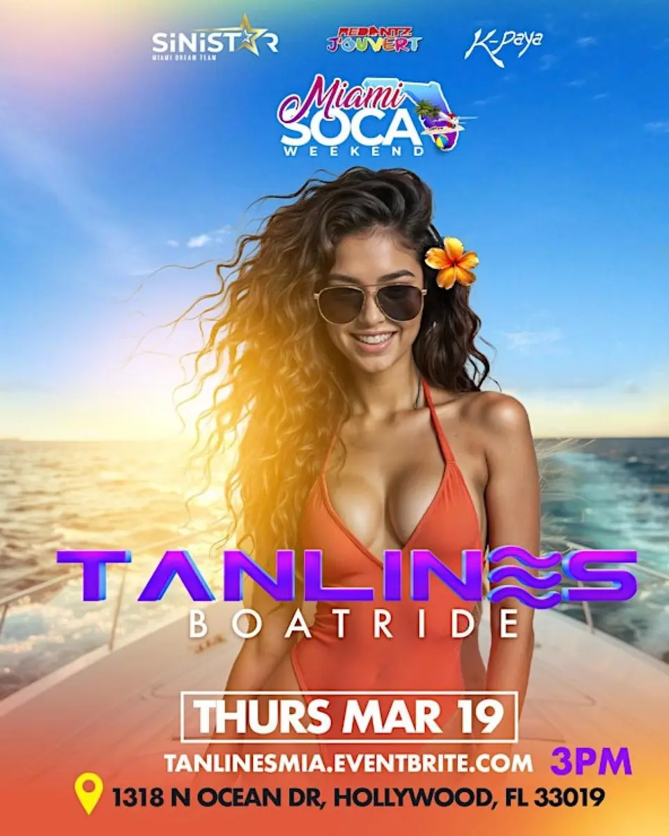 Tanlines BOATRIDE (Miami Soca Weekend 2026) flyer or graphic.