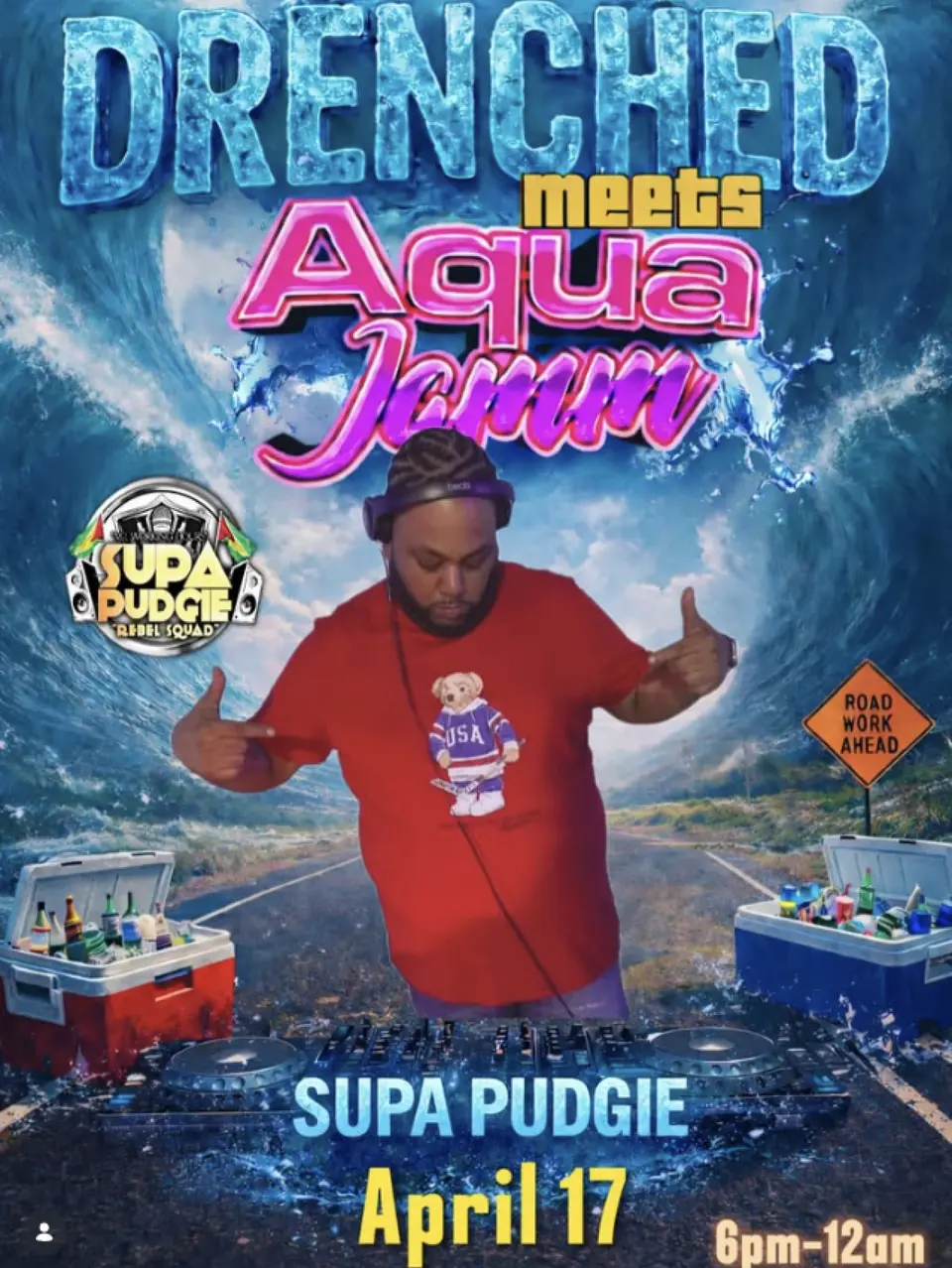 Drenched Meets Aquajam flyer or graphic.