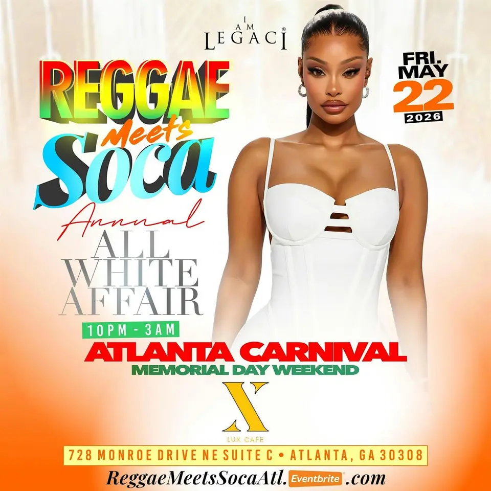 Reggae Meets Soca Annual All White Affair  flyer or graphic.
