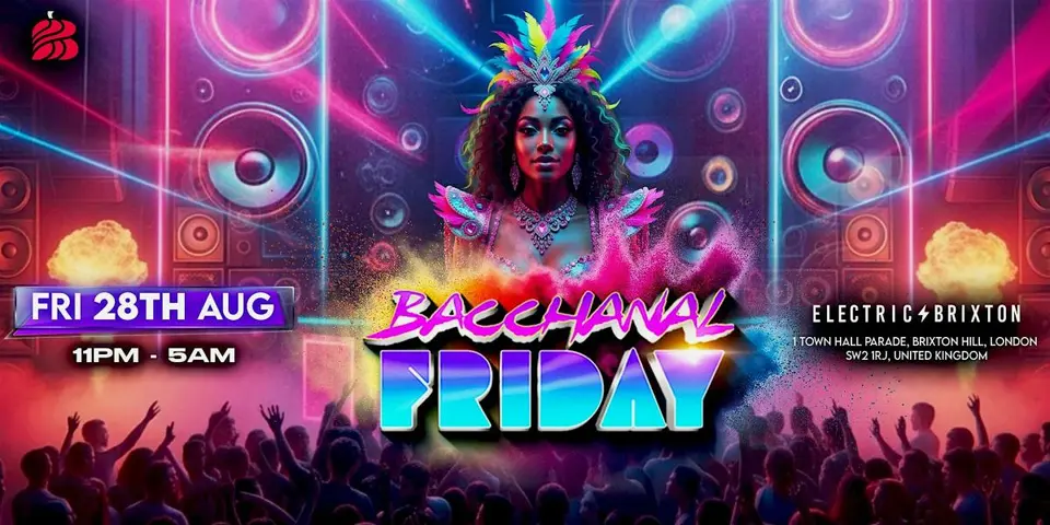 Bacchanal Friday London | Notting Hill Carnival flyer or graphic.