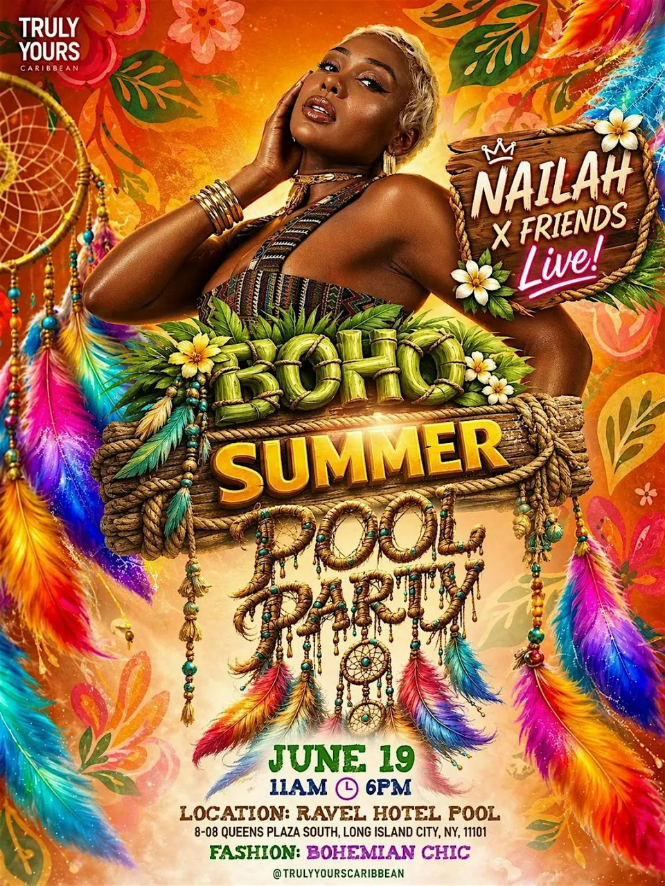 Boho - Summer Pool Party flyer or graphic.