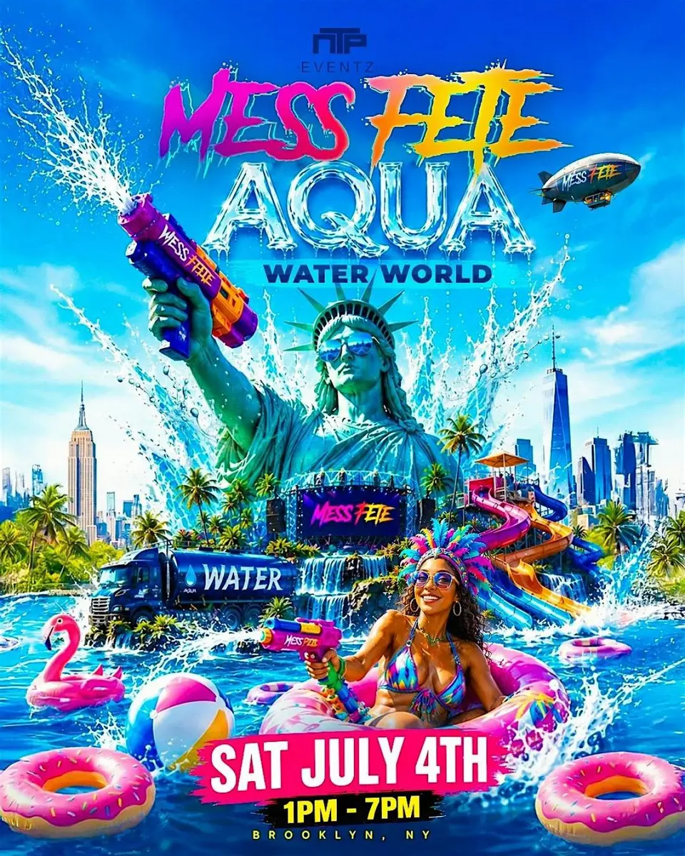 Mess Fete Aqua “Water World” flyer or graphic.