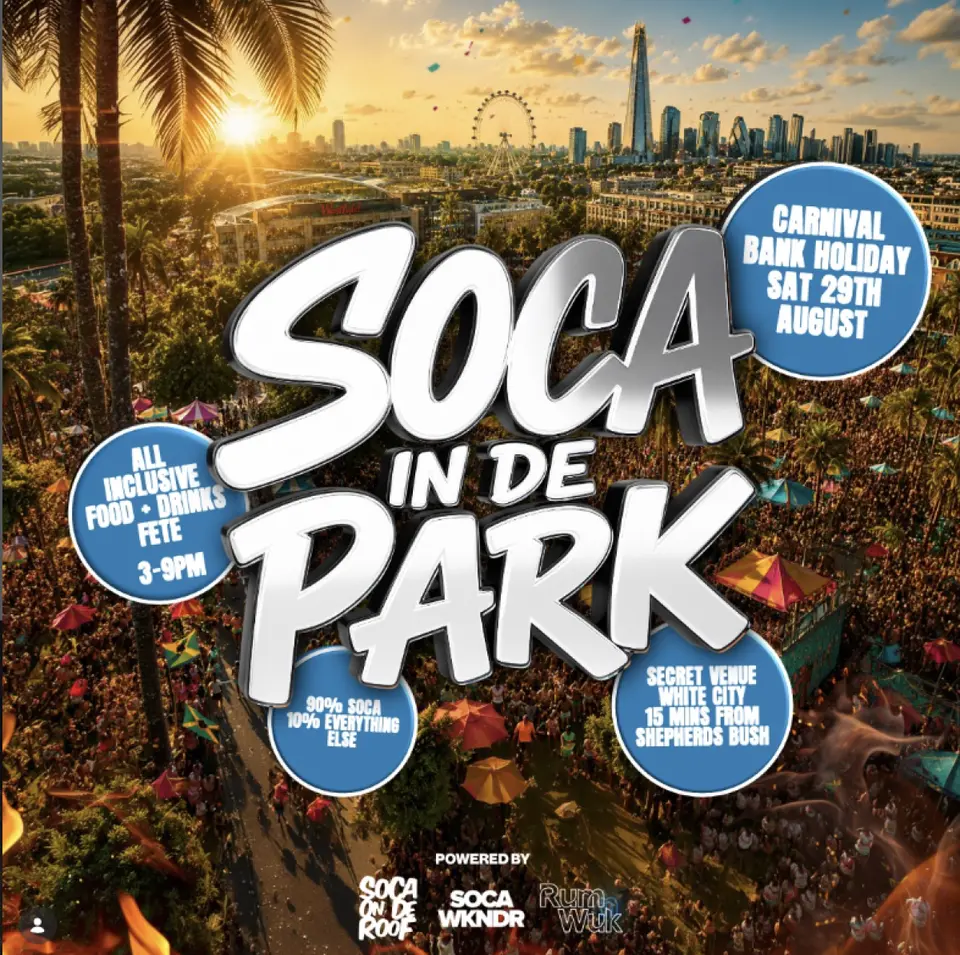 Soca In De PArk flyer or graphic.